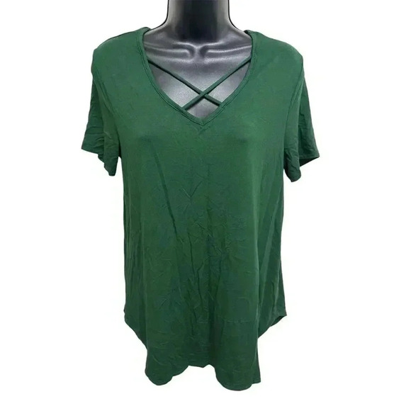 Lime n Chili Women's V-Neck Hi-Low Hem Forest Green T-Shirt Size L - Picture 2 of 7